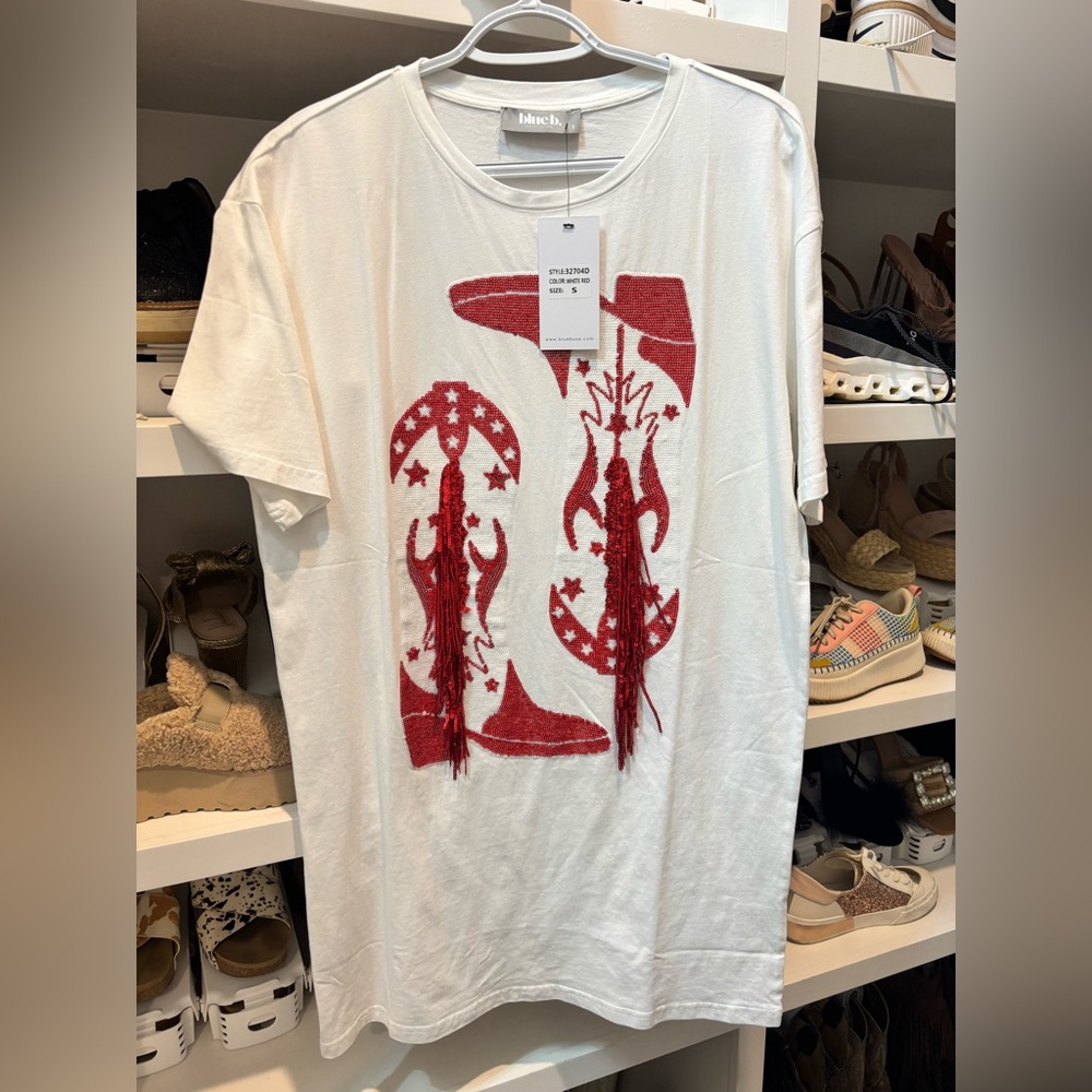 White and Red Graphic T-Shirt dress